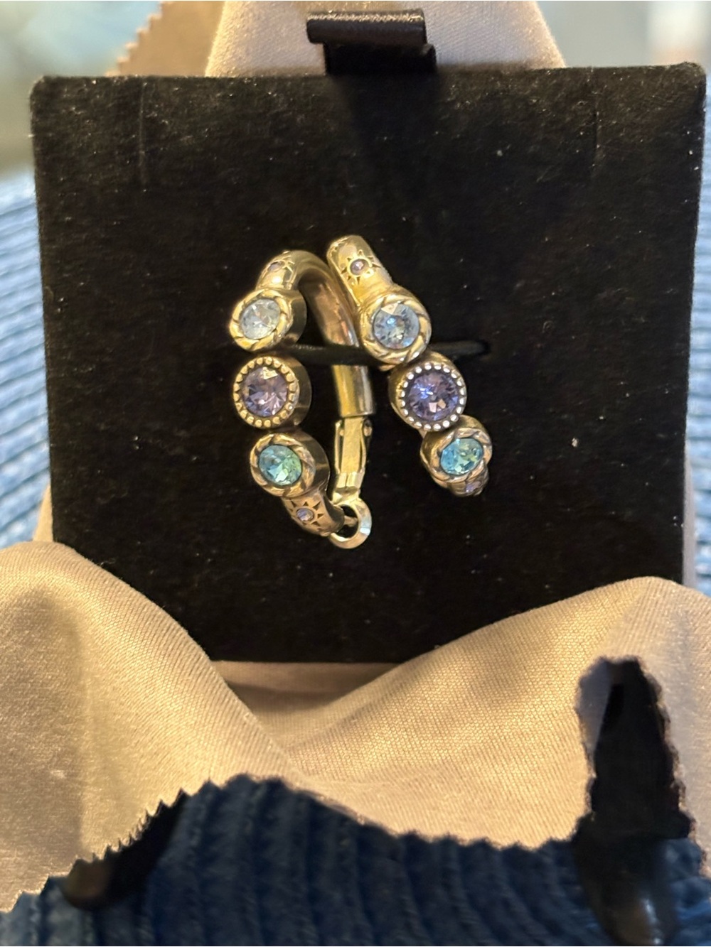 Brighton Gold-Tone Blue & Lilac Crystal Hoop Earrings